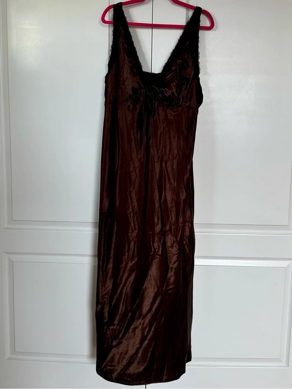 NWT wild fable Brown Satin Slip with Black Lace Trim
